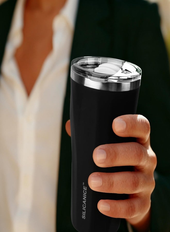 SILICANICE 20oz Insulated Tumbler Mug, Double Wall Stainless Steel 304 Travel Coffee Cup, Angular Design, Removable Slider, BPA Free Dishwasher Safe - Black - Image 2